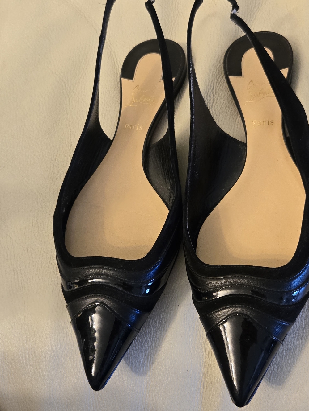 Christian Louboutin Women's Black Pointed Slingback Flats - Picture 13 of 15